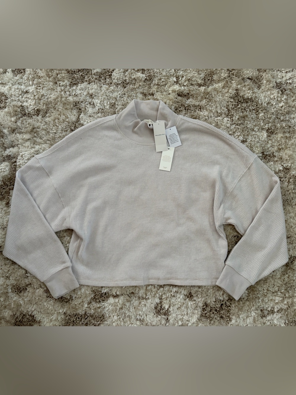 NWT Abercrombie & Fitch Lightweight Waffle-Knit Crewneck Sweater Beige Size XS
